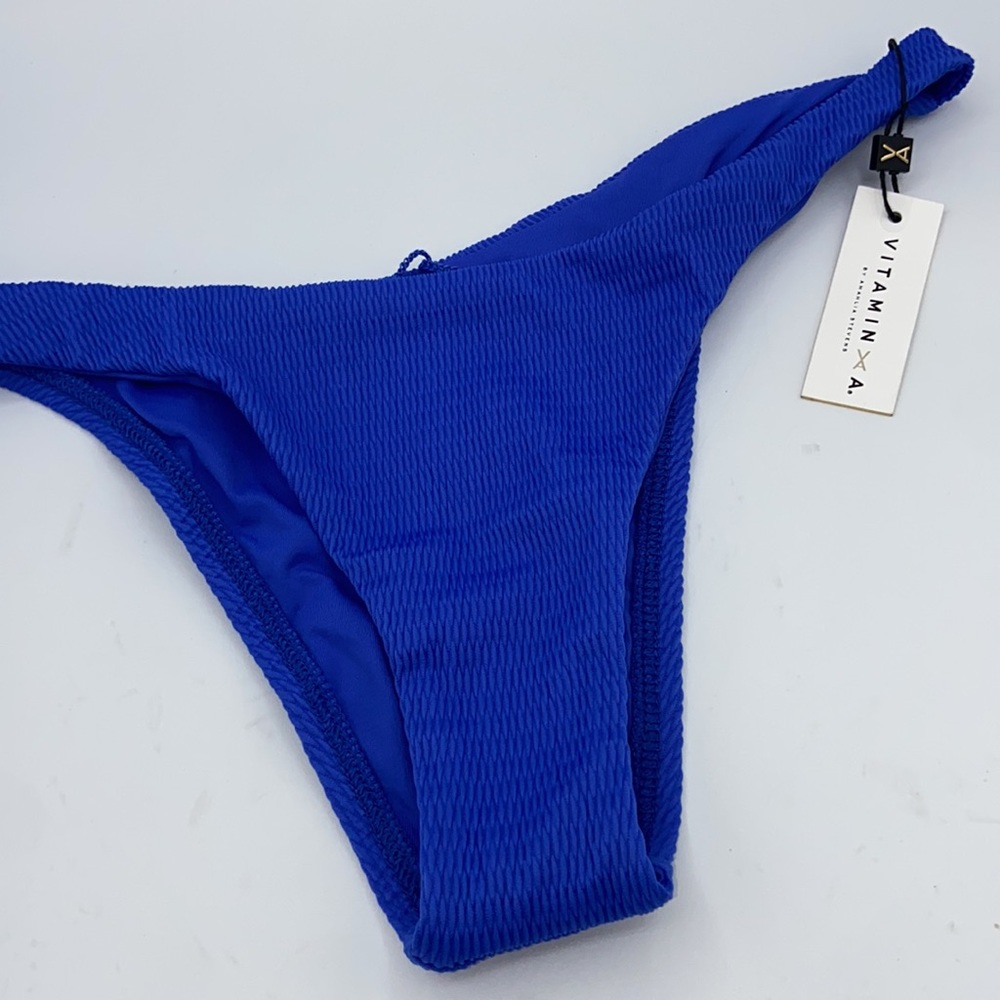 VITAMIN A California High Leg Cheeky Bikini Bottoms Size M/8 S/6 Royal Blue NEW! - Picture 2 of 16